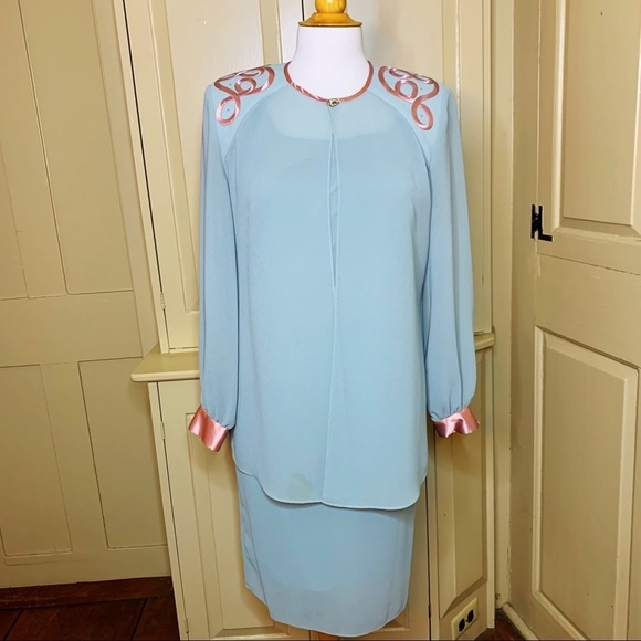 Vintage dress SET 60s 70s PATRA sz S/M Petite embroidery rhinestone silk wedding - Picture 8 of 17